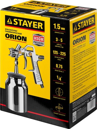 Краскопульт пневматический STAYER &quot;MASTER&quot; ORION, с нижним бачком, 1,5мм 06472-1.5 купить в Уфе