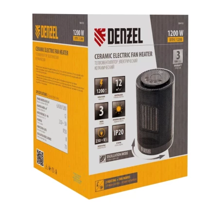 Тепловентилятор электрический керамический Denzel DTFC-1200, 3 режима, вентилятор, нагрев 600/1200 Вт 96418 купить в Уфе