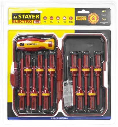 Набор STAYER &quot;PROFI&quot;: Отвертки диэлектрические до 1000В, 13 предметов 25146-H13 купить в Уфе