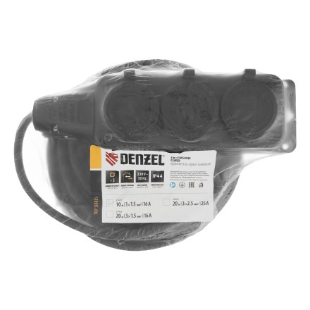 Удлинитель-шнур силовой Denzel Top Series 37421, КГТТ, 10м, 3 розетки, 3 x 1,5 мм, 3 м купить в Уфе