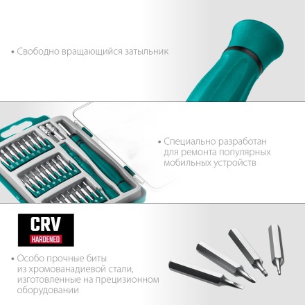 Набор Precision-28: для точных работ и всех видов мобильных устройств, двухкомпонентная рукоятка, Сr-V 25677 купить в Уфе