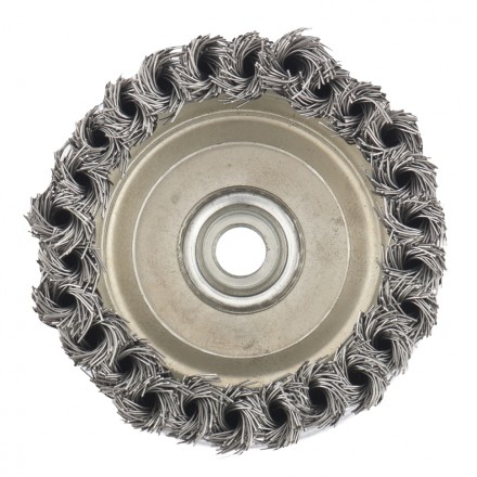 Щетка для УШМ Heavy Duty, 125 мм, М14, &quot;чашка&quot;, крученая металлическая проволока  MATRIX 74674 купить в Уфе