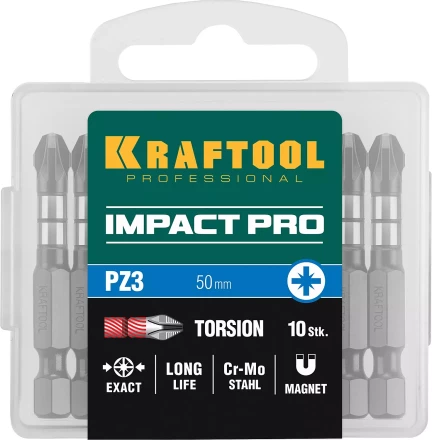 Биты для ударных шуруповертов KRAFTOOL Impact Pro PZ 26193-3-50-S10 купить в Уфе