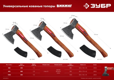 ЗУБР ВИКИНГ-7, 700/950 г, 400 мм, универсальный кованый топор (20632) купить в Уфе
