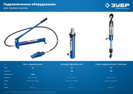ЗУБР 10 т, гидравлическая стяжка, Профессионал (43023-10) купить в Уфе