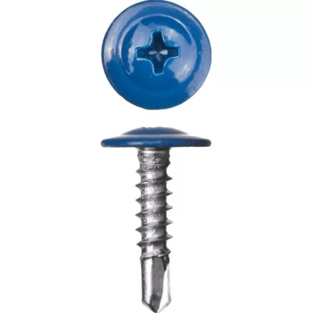 Саморезы ЗУБР с прессшайбой и сверлом по листовому металлу до 2мм, окрашенные в RAL-5005, PH2, 4,2х25мм, 400шт 300211-42-025-5005 купить в Уфе