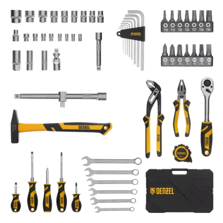 Набор инструментов Denzel 15801, 1/2&quot;, 1/4&quot;, CrV, S2, пластиковый кейс, 64 предмета купить в Уфе