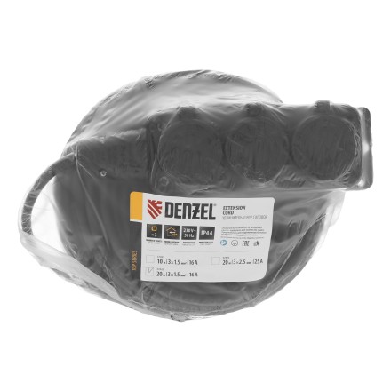 Удлинитель-шнур силовой Denzel Top Series, КГТТ, 20м, 3 розетки, 3 x 1,5 мм, 3 м 37422 купить в Уфе