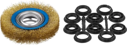 ЗУБР &quot;ПРОФЕССИОНАЛ&quot;. Щетка дисковая для точильно-шлифовального станка, витая стальная латунирован проволока 0,3мм, 125х32мм 35186-125_z01 купить в Уфе