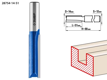 ЗУБР 14 x 51 мм, хвостовик 12 мм, фреза пазовая прямая. удлиненная, Профессионал (28754-14-51) купить в Уфе