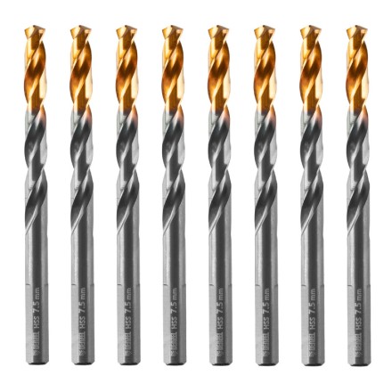 Сверло по металлу, 7,5 мм, HSS-Tin, Golden Tip, 8 шт. Denzel 717218 купить в Уфе