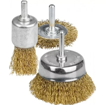 STAYER &quot;PROFESSIONAL&quot;. Набор щеток-крацовок для дрели, витая стальная латунированная проволока 0,3мм, диск. 50мм, чаш. 50мм, кистевая 25мм, 3шт 35152-H3_z01 купить в Уфе