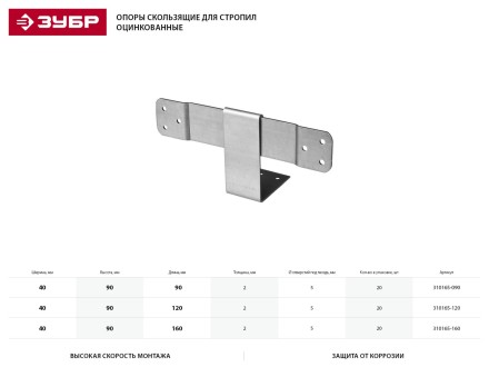 Опора балки ЗУБР &quot;МАСТЕР&quot; правосторонняя, 25х145х76мм, 10 шт 310165-R купить в Уфе