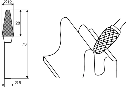 Борфреза Коническая закругленная L 6х12 Энкор 21719 купить в Уфе