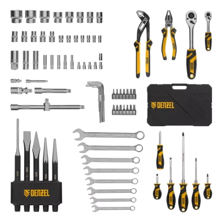 Набор инструментов Denzel 15802, 1/2&quot;, 1/4&quot;, CrV, S2, пластиковый кейс, 84 предмета купить в Уфе