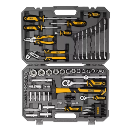 Набор инструментов Denzel 15802, 1/2&quot;, 1/4&quot;, CrV, S2, пластиковый кейс, 84 предмета купить в Уфе