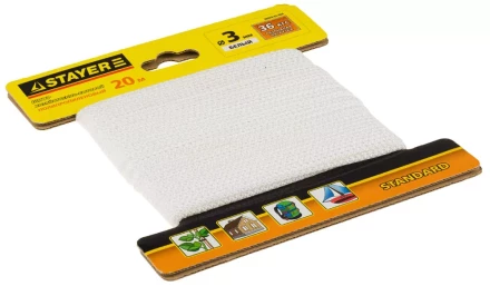 Шнур STAYER &quot;STANDARD&quot; хозяйственно-бытовой, полипропиленовый, вязанный, без сердечника, белый, d 3, 20м 50420-03-020 купить в Уфе