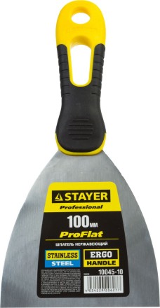 Шпатель STAYER &quot;PROFESSIONAL&quot; нержавеющее профилированное полотно, 2к ручка, 100 мм 10045-10 купить в Уфе