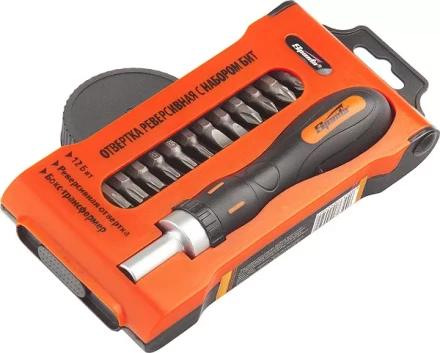 Отвертка реверсивная с набором бит, CrV, 12шт SPARTA 11347 купить в Уфе