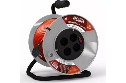 Удлинитель силовой на катушке Ресанта СУ-2х1-50/2 (с выкл., 4 розетки) 61/118/5 купить в Уфе