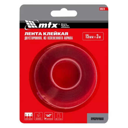 Двусторонняя клейкая лента из вспененного акрила, прозрачная, 15 мм x 3 м Matrix 89078 купить в Уфе