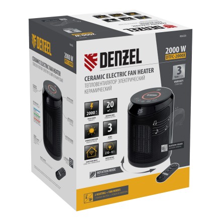 Тепловентилятор керамический Denzel DTFC-2000X, 2 кВт, wi-fi, пульт, динамик, вращение, 3 реж. 96426 купить в Уфе