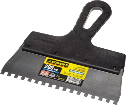Шпатель STAYER &quot;PROFESSIONAL&quot; нержавеющий зубчатый с пластмассовой ручкой, 200мм, зуб 6х6мм 1009-20-06 купить в Уфе