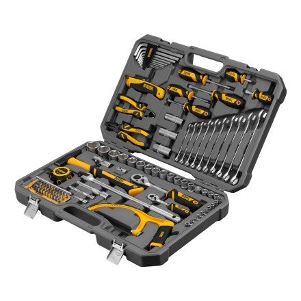 Набор инструментов Denzel 15803, 1/2&quot;, 1/4&quot;, CrV, S2, пластиковый кейс, 100 предметов купить в Уфе