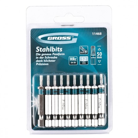 Набор бит TORX 10х50 сталь S2 10 шт GROSS 11468 купить в Уфе
