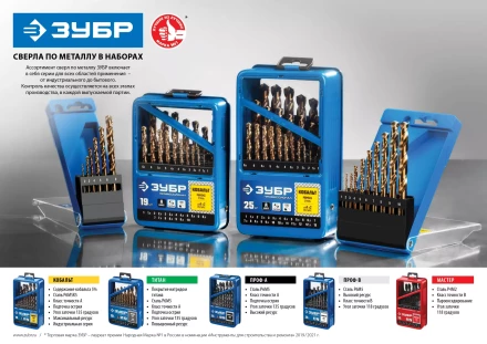 ЗУБР ТИТАН, 10 шт, (1-10 мм), сталь Р6М5, класс А, титановое покрытие, набор сверл по металлу, Профессионал (29615-H10) купить в Уфе