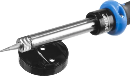 Паяльник ЗУБР &quot;ПРОФЕССИОНАЛ&quot; с двухкомпонентной рукояткой и защитным колпачком в наборе с припоем и подставкой, 60Вт, конус 55402-60_z01 купить в Уфе