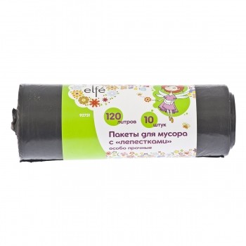 Пакеты для мусора с лепестками 120л*10 штук пвд особопрочные черные Elfe / 927317 купить в Уфе