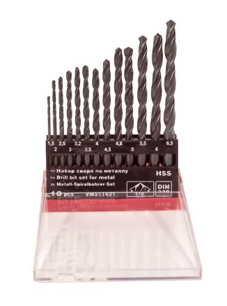 Набор сверл для металла HSS Ф1,5-6,5 мм 13 штук пластиковый футляр VMX 511621 купить в Уфе