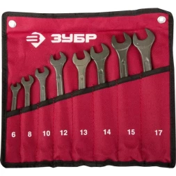 Набор ЗУБР Ключи комбинированные, серия "Т-80", хромованадиевая сталь, зелёный цинк, 6-17мм, 8шт 27025-H8