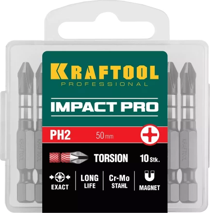 Биты для ударных шуруповертов KRAFTOOL Impact Pro PH 26191-2-50-S10 купить в Уфе