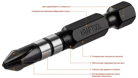 Биты для ударных шуруповертов KRAFTOOL Impact Pro PH 26191-2-50-S10 купить в Уфе