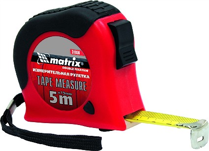 Рулетка Double  fixation 5 м х 19 мм обрезиненный корпус двойная плавная фиксация  MATRIX 31056 купить в Уфе