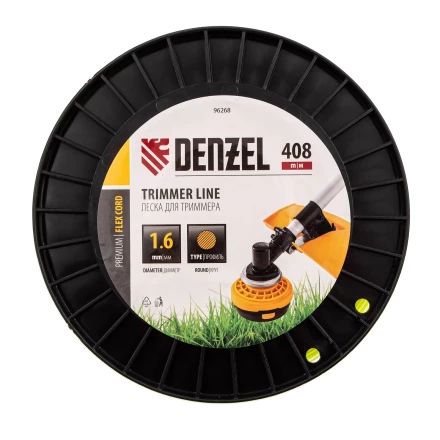 Леска для триммера круглая, 1,6мм х 408м, на DIN катушке FLEX CORD, Denzel 96268 купить в Уфе