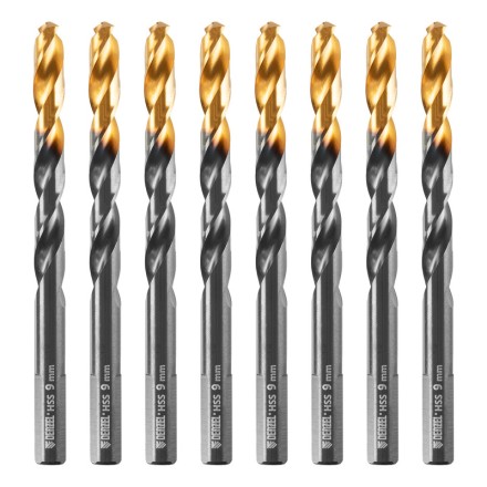 Сверло по металлу, 9 мм, HSS-Tin, Golden Tip, 8 шт. Denzel 717221 купить в Уфе