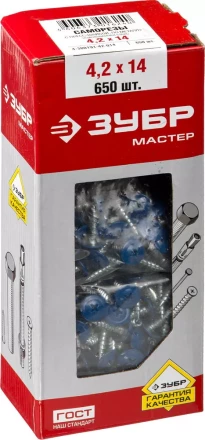 Саморезы ЗУБР с прессшайбой и сверлом по листовому металлу до 2мм, окрашенные в RAL-8017, PH2, 4,2х16мм, 500шт 300211-42-016-8017 купить в Уфе