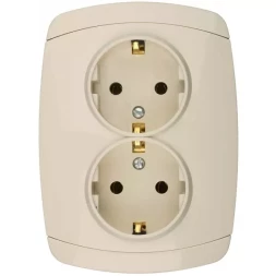 Розетка СВЕТОЗАР "CITY LIGHT" двойная в сборе, с заземлением, цвет бежевый, 16А/~250В SV-54207-B