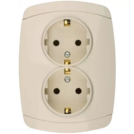 Розетка СВЕТОЗАР &quot;CITY LIGHT&quot; двойная в сборе, с заземлением, цвет бежевый, 16А/~250В SV-54207-B купить в Уфе