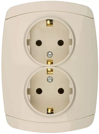Розетка СВЕТОЗАР &quot;CITY LIGHT&quot; двойная в сборе, с заземлением, цвет бежевый, 16А/~250В SV-54207-B купить в Уфе