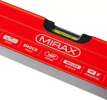 Уровень коробчатый усиленный MIRAX, фрезерованная поверхность, утолщенный профиль, 3 противоударных ампулы (1 поворотная на 360 град), с ручками, 60 см 34603-060 купить в Уфе