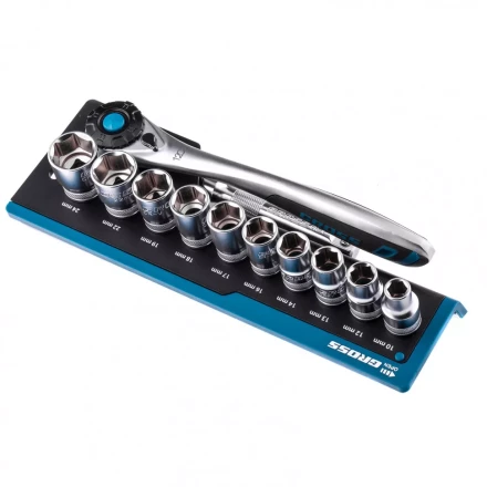 Набор торцевых головок трещотка 120 зубьев 12 предметов 1/2&quot; CrV Gross 14138 купить в Уфе