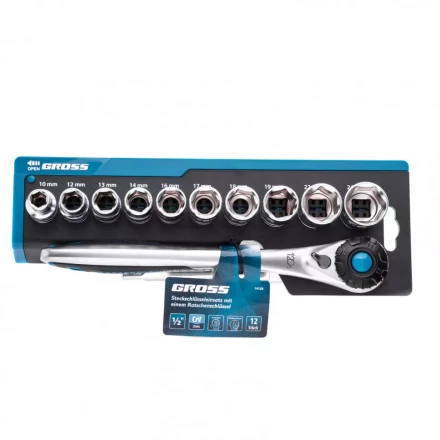 Набор торцевых головок трещотка 120 зубьев 12 предметов 1/2&quot; CrV Gross 14138 купить в Уфе