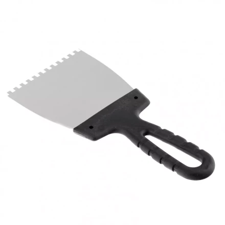 Шпатель из нержавеющей стали 100 мм зуб 4 х 4 мм пластмассовая ручка Россия 85138 купить в Уфе