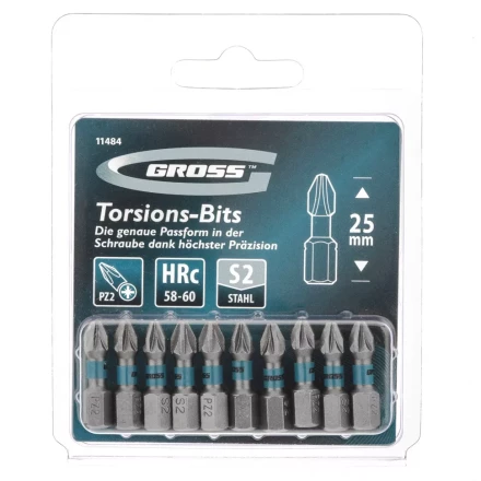 Набор бит торсионных PZ2x25 мм для ударных шуруповертов 10 шт. Gross 11484 купить в Уфе