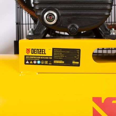 Компрессор воздушный рем. привод BCV2300/100, 2,3 кВт, 100 литров, 440 л/мин Denzel 58111 купить в Уфе