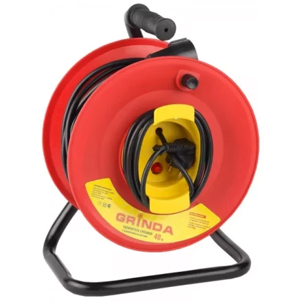 Удлинитель на катушке, 1 гнездо, евророзетка, 40м, заземление, защита от перегрузки, GRINDA 8-43665-40 купить в Уфе